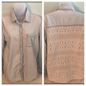 Blue and white lace button down